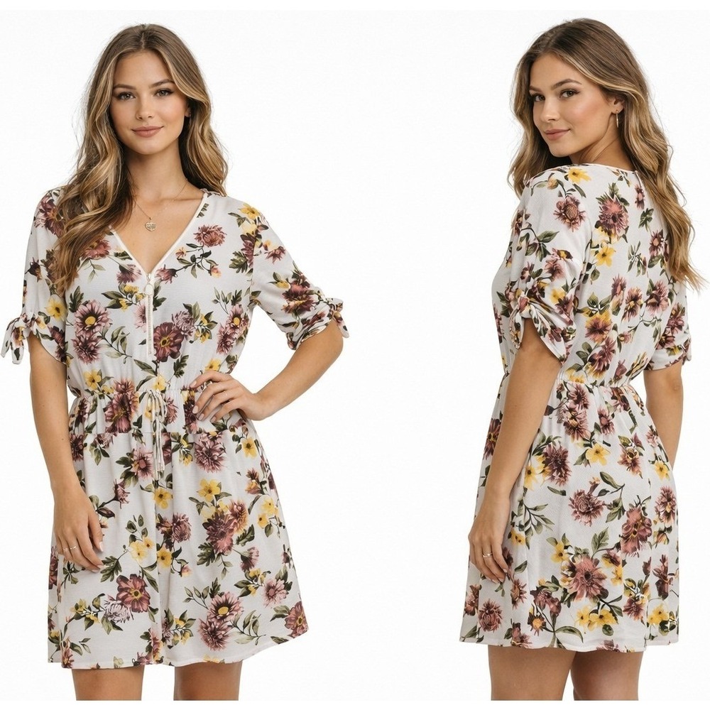 NWT J Is For Justify Dress Womans XL Floral Zipper Mini Feminine Drawstring